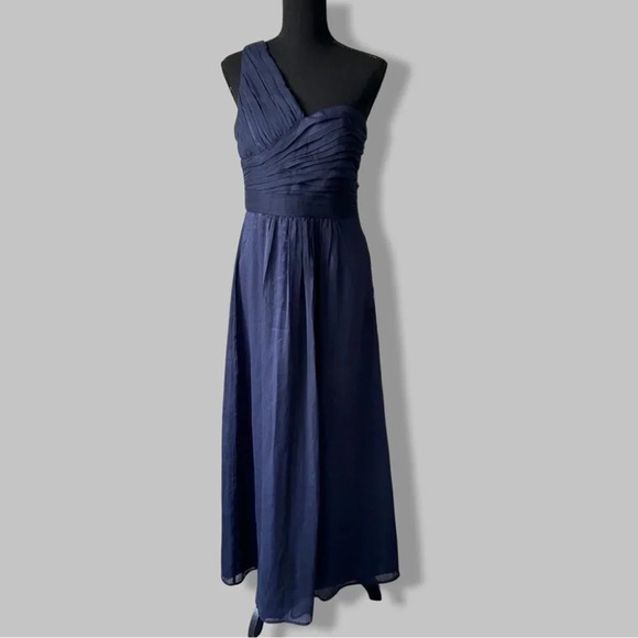 Minuet Navy Blue  One Shoulder Chiffon Maxi Dress Gown - Picture 1 of 15